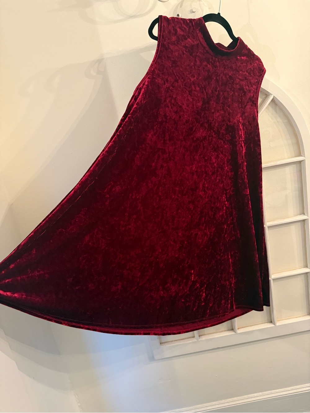Thyme & Honey Burgundy Crushed Velvet Mock Neck Swing Dress Size 2X Lagenlook